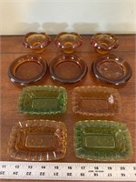 Vintage glass ashtrays green and Amber