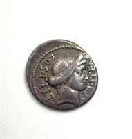 46 BC Julius Caesar VF+ AR Denarius