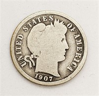 1907 United States Silver 10-Cent Dime Coin