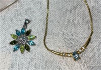 (2) Necklace/Pendants: Alexandria Gems Blue Topaz