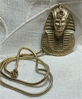 1980s Eqyptian Pharaoh Pendant and Chain, Large