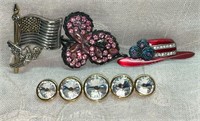 Misc Brooch Lot:  Best Silver Tone Flag, Pink