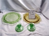Green & Amber Vintage Depression Style Glass