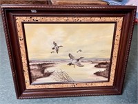 Framed nature painting signed 17x21