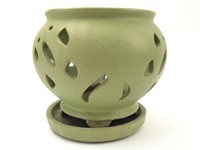 Green Pottery Planter w/Attached Underplate