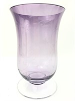 Purple Etched Glass Footed Vase