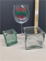 Small Glass Lot with Christmas Wine Glass
