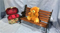 Cast-iron doll bench,jewelry travel box, teddy