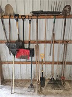 Shovels, rakes, tear off tool, post hole diggers