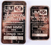 Coin 2 JM .999 Fine Silver Bars Total 6 Ounces