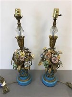 Matching brass floral lamps