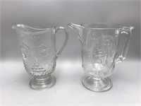 2 early press glass pitchers