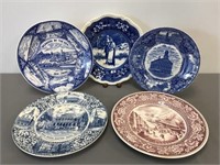 Blue and pink historical plates;
