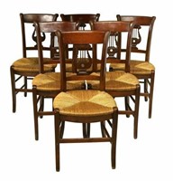 (6) FRENCH LYRE BACK RUSH SEAT DINING CHAIRS