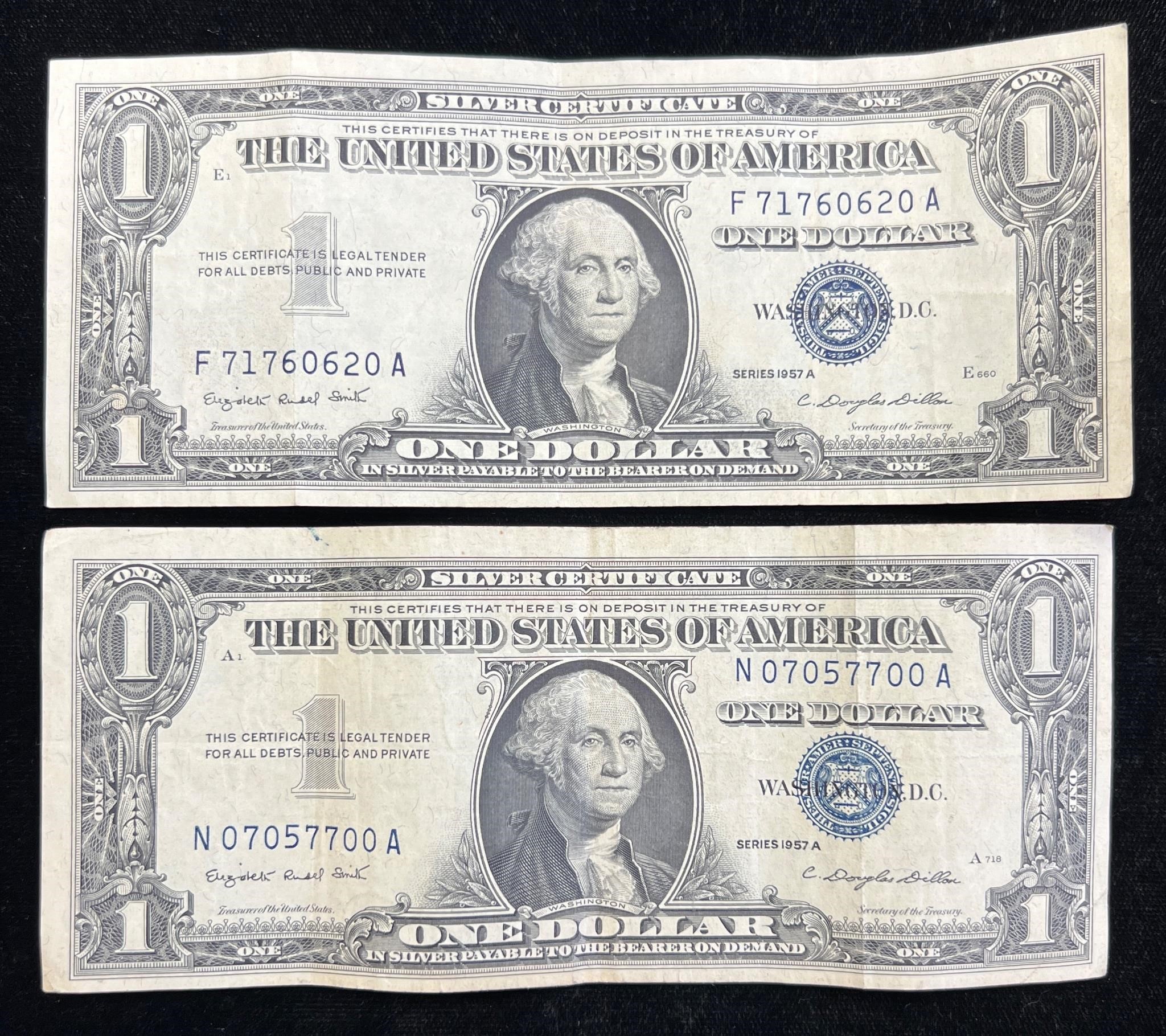 Two 1957 A $1 Silver Certificates