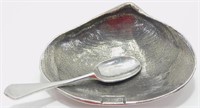 Salisbury Pewter Shell Salt Cellar and Spoon