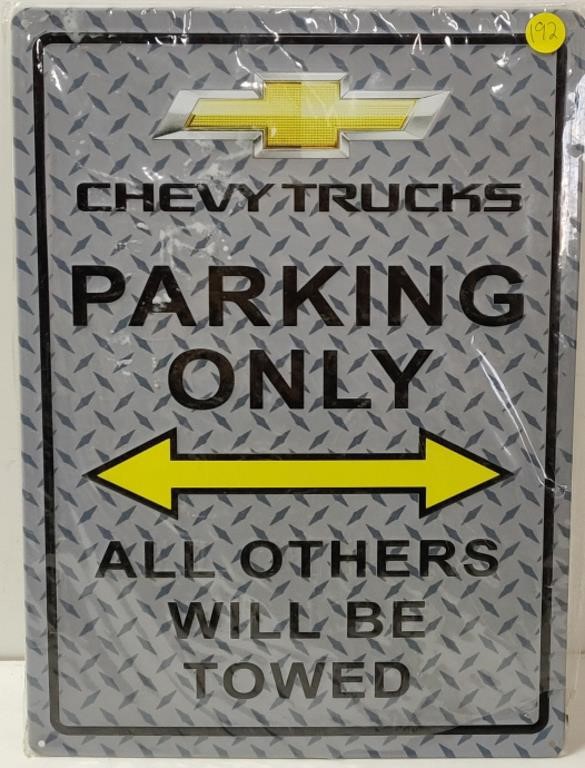 Chevy Trucks Parking Only Tin Sign