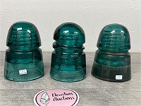 3 antique teal green insulators