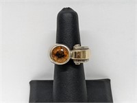 14K/.925 Sterling Silver Orange Stone Ring
