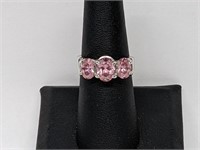 .925 Sterling Silver Pink Three Stone Ring