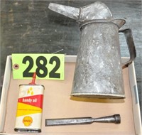 Shell "Handy Oil" can, Keen Kutter wood chisel,