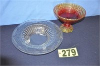 Old etched pressed glass footed console bowl and