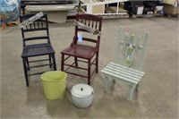 (3) Plant Stand Chairs & (2) Planters
