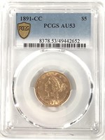 1891-CC $5 Gold Half Eagle PCGS AU53
