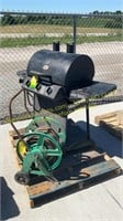 Gas grill, water hose,