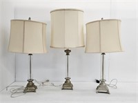 3 GLASS & RESIN TABLE LAMPS - 33.5" TALLEST