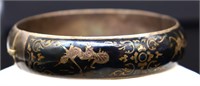 Vintage sterling Siamese enameled bangle bracelet