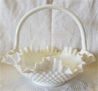 Vintage Fenton Milk Glass Hobnail Basket - Large