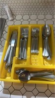 Silverware set, yellow plastic holder