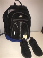 ADIDAS BACKPACK AND MEN'S SIZE 5 TENNIS SHOES