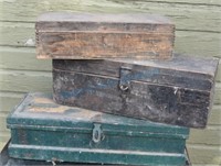 3 Antique wooden toolboxes