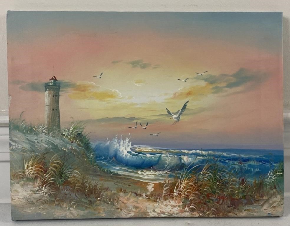 Seascape Painting on Canvas signed Puggan 16”x12”