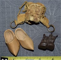 Dollhouse Miniature Leather Saddle, Wooden Shoes +
