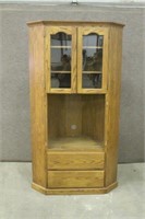 WOODEN CORNER CABINET APPROX 46"x26"x81"