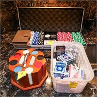 Poker Set in Case, Chips in Holder, Tote of Cards