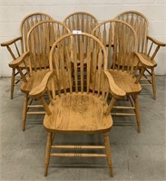 Set of 6 Quality Solid Oak Arm Chairs