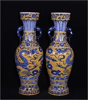 Chinese blue and yellow porcelain vase pair