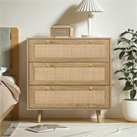 Anmytek Rattan 3-Drawer Chest  Rustic Oak