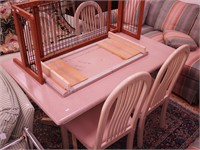 Table with rose colored Corian top, 53" long,
