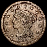 1857 Braided Hair Large Cent CLOSELY UNCIRCULATED