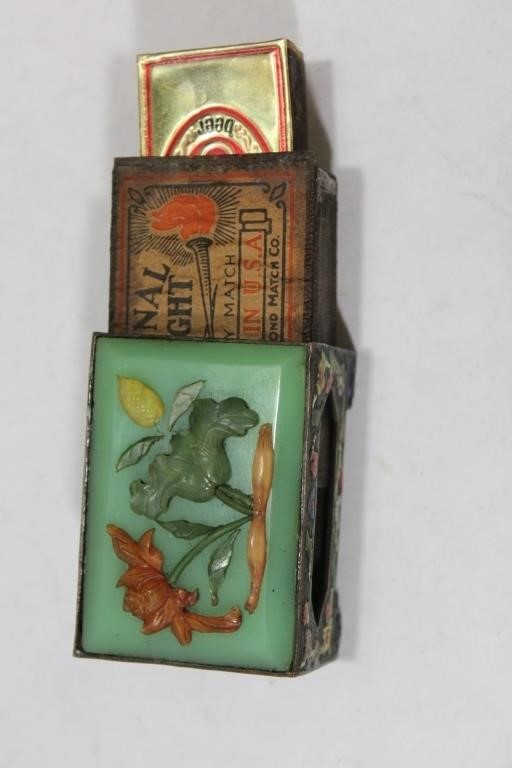 Rare Chinese Peking Glass/Jade Carnelian Match Box