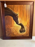 FRAMED OIL ON CANVAS HORSE AND COLT PAINTING BY