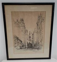 Vintage framed lithograph of a London monument