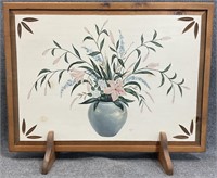Vintage Floral Painted Wood Fireplace Screen