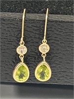 10k Green Stone Diamond Earrings