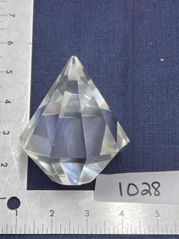 Clear crystal pyramid glass paperweight vintage